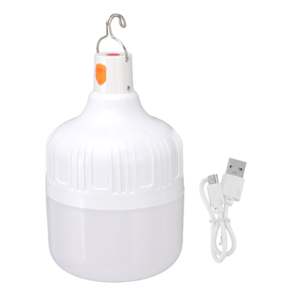 Utomhus LED USB Uppladdningsbar glödlampa 120W Bärbar nödlampa med krok för nattmarknadsstånd Strömavbrott i hushållet