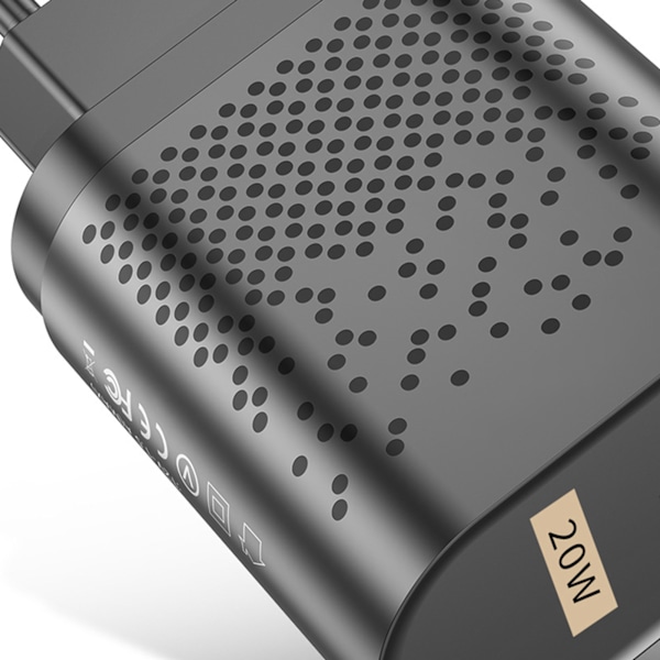 QC3.0 PD Hurtiglader 20W Dobbelt Port QC3.0 USB PD Ladehovedadapter til IOS 13 12 Sort EU Standard