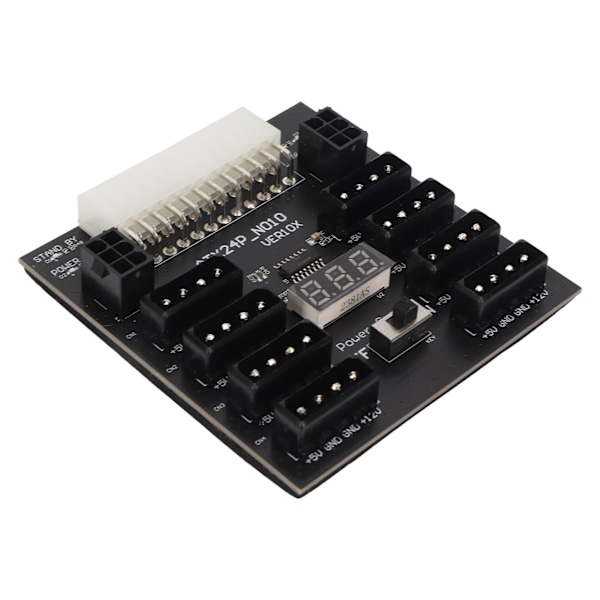 ATX PSU Strømforsyningskort 5V 12V Utgang 24Pin til 8X 4Pin Pluss 2X Spenningsindikator ATX Server Strømforsyningskort for CHIA Mining