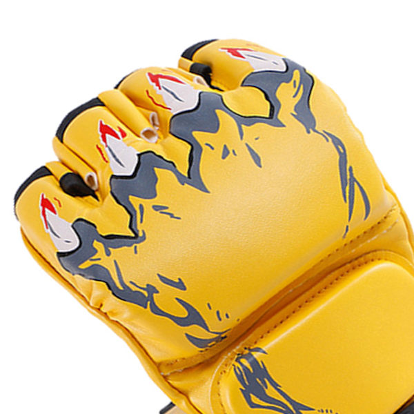 Puolisormiboksinhanskat, puolisormipotkunyrkkeilyhanskat säädettävällä ranneremmillä miehille ja naisille, Tiger Claw -tyyli, keltainen