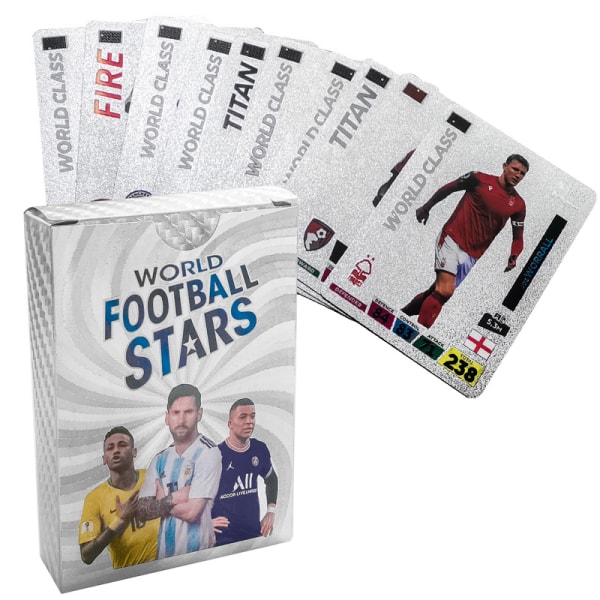 55 fotbollssällsynta silverkort, ljusa färger, stjärnkort, födelsedagspresenter för barn och tonåringar