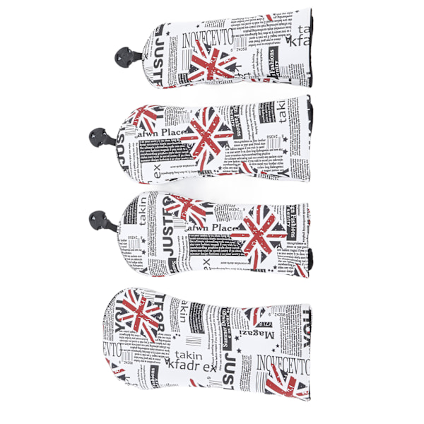 4 stk. UK Flag Print Golfkøllehoved Cover PU Golf Head Covers Headcovers til Woods Irons Stor Medium Lille Størrelse