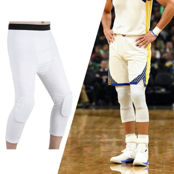 2 STK Knäbygel unisex förlängd honeycomb antikollisionskompression knähylsa för basket Vit L för 175-185 cm höjd