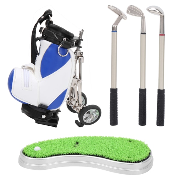 Desktop Golf Penna Set 3 Kulspetspennor och Mini Väska Znic Legering Golf Penna Väska med Bas Blå Vit