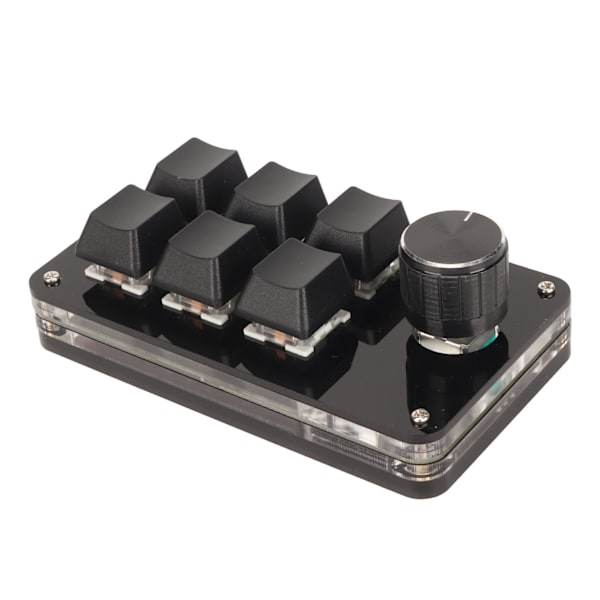 6 Tasters Mini Tastatur med Knott RGB Lys Blå Bryter Kablet Tilkobling Plug and Play DIY Programmerbar Enhånds Mekanisk Tastatur Svart