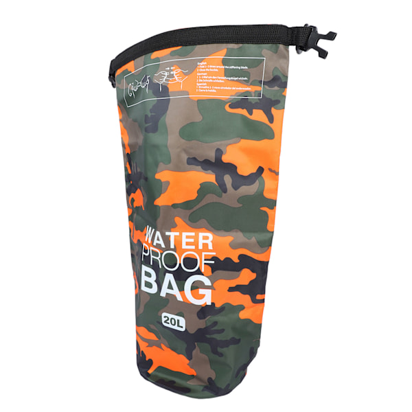 Vattentät Torrväska Polyester PVC Lättviktsbar Bärbar Roll Top Torrväska för Simning Orange Kamouflage 20L