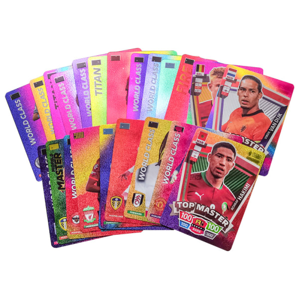 55 jalkapalloharvinaista ja värikästä korttia, kirkkaita värejä, tähtikortteja, syntymäpäivälahjoja lapsille ja nuorille