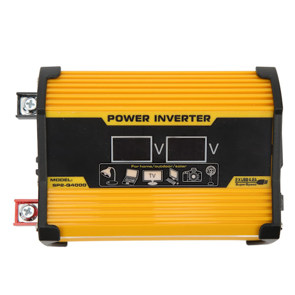 Modifierad sinusvågsomvandlare 300W bilströmväxelriktare DC 12V till 220V AC-omvandlare med dubbel USB-spänningsdisplay Gul
