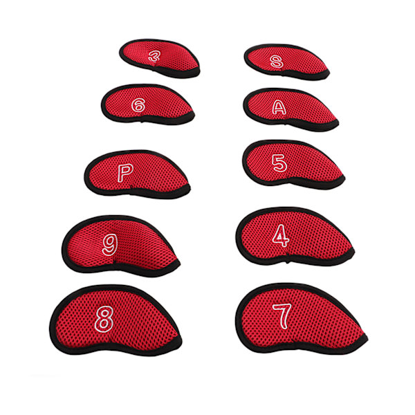 10 st Golf Iron Cover Set med siffror Vattentät Golf Head Cover Skydds Headcover för Court Exercise Röd