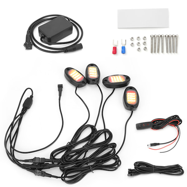 LED Rock Light Kit 1V4 Bluetooth Fjärrkontroll Neon Vattentät Musiklampa för Bil Offroad Lastbil Chassi