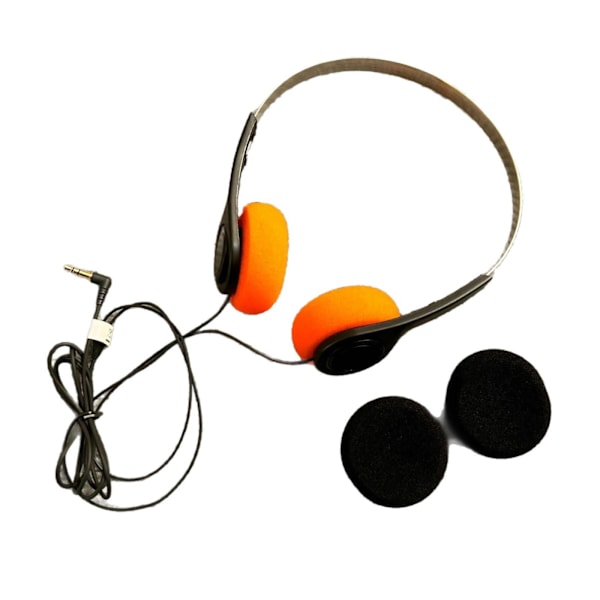 Hodetelefoner i retrostil, Walkman-hodetelefoner, retro nostalgiske hodetelefoner, hi-fi stereo svarte og oransje øreputehodetelefoner