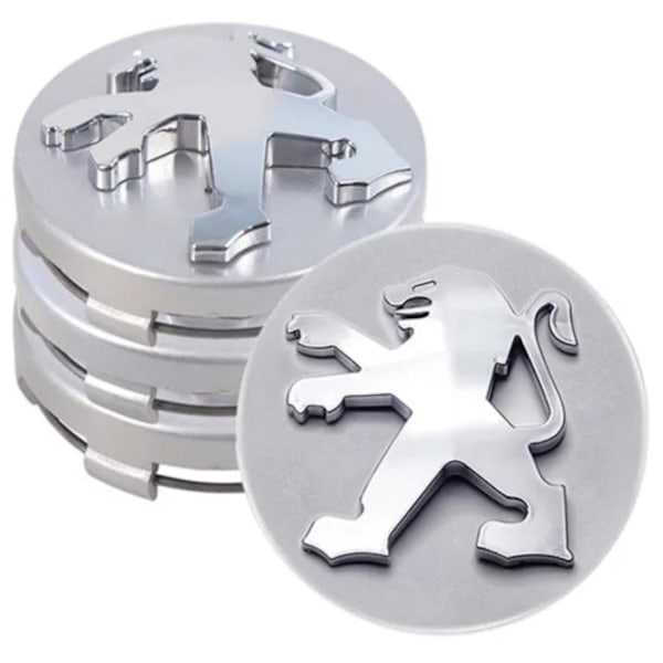 4 st. Passar Dongfeng Peugeot 301 307 308 408 508 3008 4008 206 navkapsel silver centrumkåpa logo 60mm