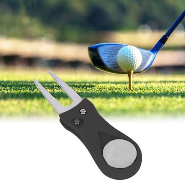 Bærbar Golf Green Divot Repair Tool Foldbar Ball Fork Plenreparasjon Golfer Treningstilbehør Svart