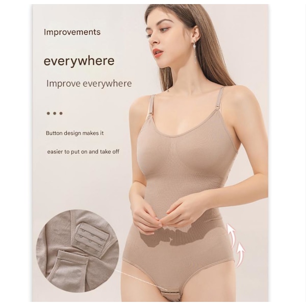 Bodysuit for kvinner, magekontroll, sexy, ermeløse topper, shapewear, kroppsformer for kvinner, justerbare spaghettistropper, tanktopp skin colour XXL