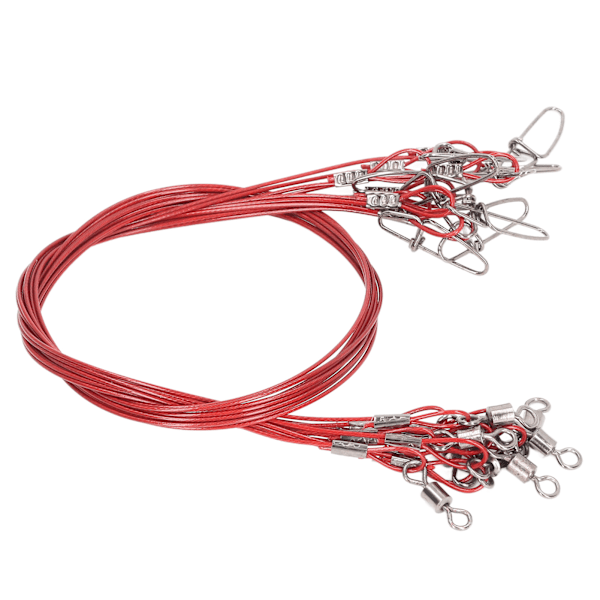 10 stk 50 cm fiskewire rigge Anti Bite fiskeline ledere med svirvler Ine Leaders Røde