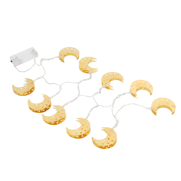 10LED Ljus Moon String Lights Batteridrivna Smidesjärn Moon Fairy Lights för Party Festival dekorationer Pure White