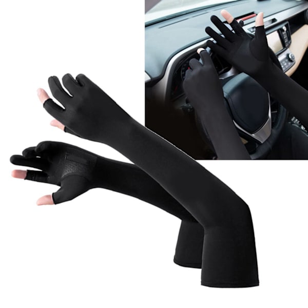 Ice Silk Arm Sleeves Skridmodstand Forlænget UV-beskyttelse Arm Køleærmer til cykling Udendørsfiskeri Kørsel Sort