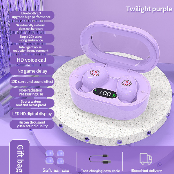 Trådløst bluetooth-hodesett med superlang batterilevetid i øret støyreduserende hodesett-A eas purple digital display