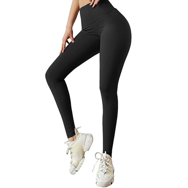 Träningsleggings för kvinnor Aerodynamisk hög midjerem Elasticitet Höftlyftande Yoga Leggings för löpning Svart L