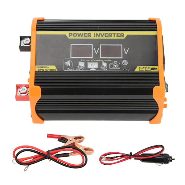 Modifisert sinusbølgeomformer 300W bilstrømomformer DC 12V til 220V AC-omformer med dobbel USB-spenningsskjerm Svart