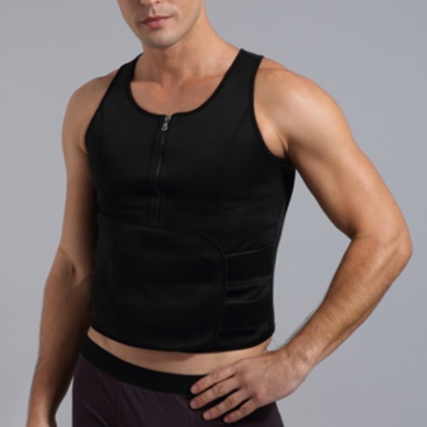 Man Midjeträning Dragkedja Träning Svett Bastu Magkontroll Justerbart bälte Body Shaper Väst för promenad Ride Run Body Building Svart XL