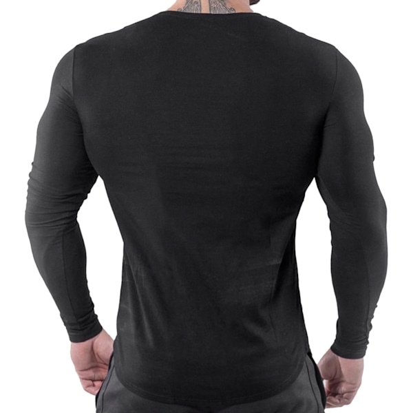 Tight Top Elastisk Hurtigtørkende Bomullsblanding Langermet T-skjorte for Fitness Løping Svart XL