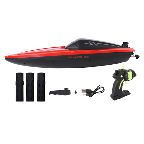 RC-båt Vanntett Avvatning Induksjon Dobbelmotor Fjernkontroll Elektrisk Racing Speed ​​Boat 2,4G 3-skrogsbatteri