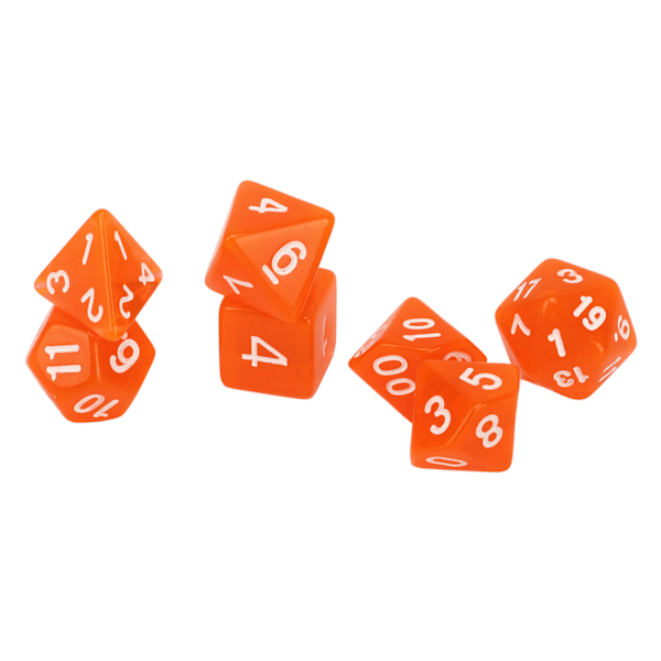 7st polyedriska tärningar Akryl Mini polyedriska tärningar Set för brädspel Transparent Orange
