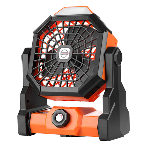 Fläkt Uppladdningsbar steglös hastighetsändring Bred bas LED-funktion Lågt ljud Plastmaterial Batterifläktar Bärbara för utomhusbruk Svart Orange