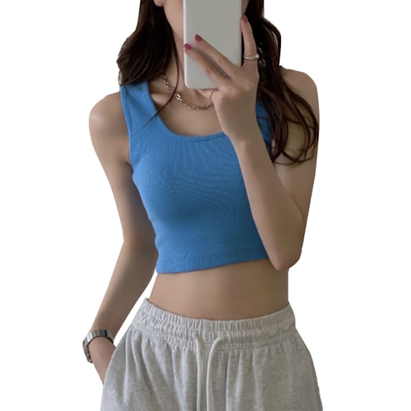 Dame Sport Tanktopp Ribbestrikket Myk Pustende Slim Fit Lady Sommer Ermeløs Topp for utendørstrening Shopping Blå L