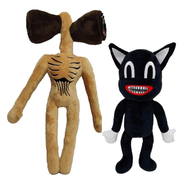 Sirene hoved sort kat dukke dukke dreng pige plys legetøj gave sæt 2 styk (brunt sirene hoved + sort kat)