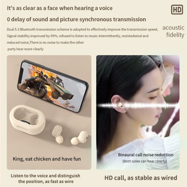 Trådløst bluetooth headset super lang batterilevetid in-ear støjreducerende headset-AA eas skin color digital display