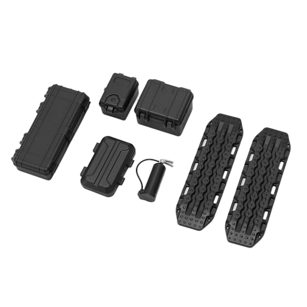 RC Car Simulering Dekoration Set Simulering Bagageväska Verktygslåda Brandsläckare Escape Board Set för 1/18 1/24 RC Bilar Svart