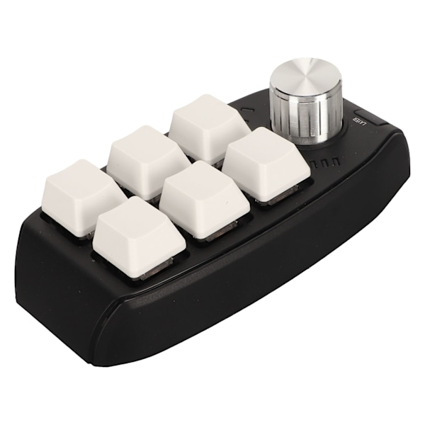 6 Tasters Mini Tastatur med Knott Programmerbar Dobbel Modus Tilkobling Generell Enhånds Mekanisk Tastatur for Gaming Hvit