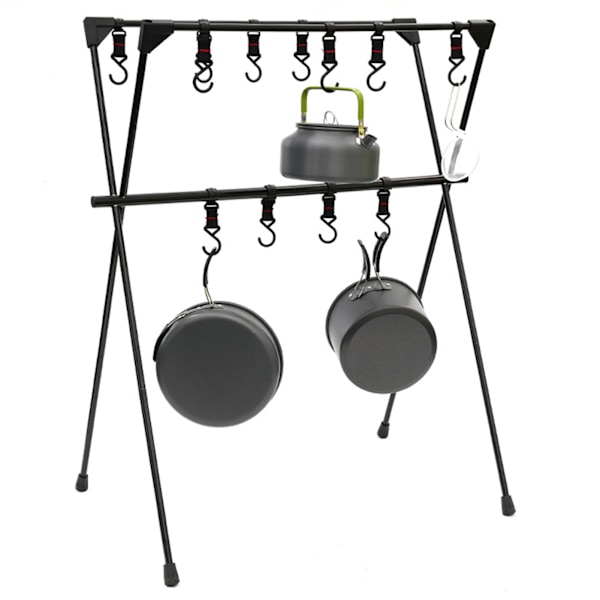 Camping Hängställning Aluminiumlegering Dubbellager Multifunktionellt stativ Utomhusställ Verktyg Svart med Mesh Svart