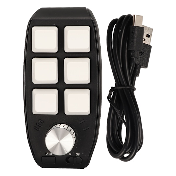 6-knapps Mini Keypad med Vred, Programmerbar Dubbellägesanslutning, Generell Enhands Mekanisk Keypad för Gaming, Vit