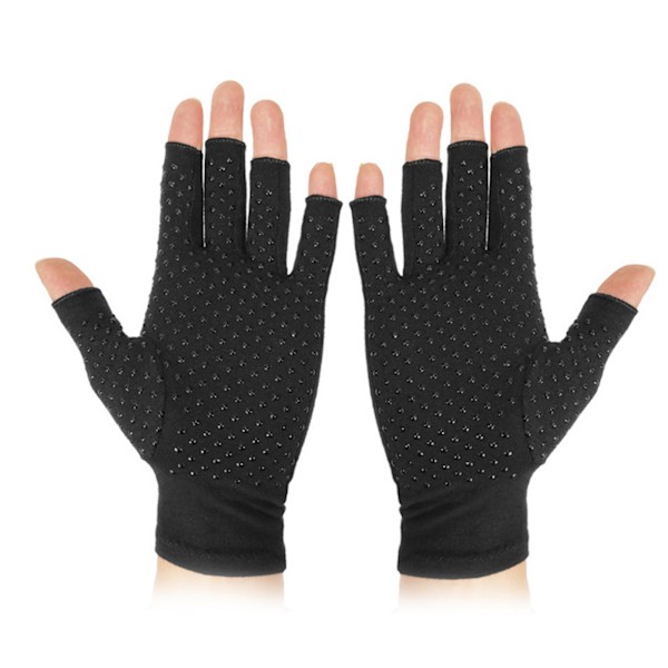1 par kompressionsartrosehandsker halvfinger Cykelhandsker til kvinder mænd Sort dispenserende håndfladeomkreds 17 cm Handskelængde 22 cm