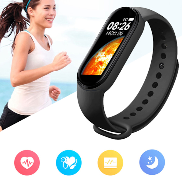 M7 Smart Armbånd Multifunktion Silikone Dynamisk Farve Stor Skærm Fitness Watch Band til Puls Søvnovervågning Sort