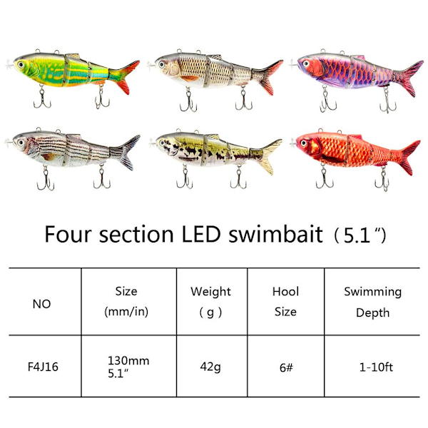 USB-opladelige robotfiske-agn med LED-lys