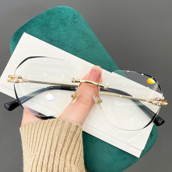 Presbyopiska glasögon, anti-blått ljus, fashionabla ramlösa polygonala högupplösta PC-gradientläsglasögon