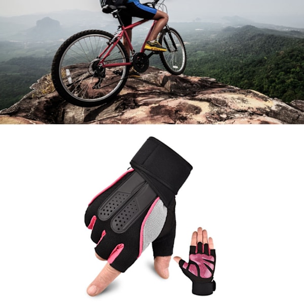 Halvfinger Cykelhandskar Andas handledsstöd Kvinnor Män Fingerlösa cykelhandskar för utomhusträning Ridning Rosa Snigel Halvfinger Rosa M