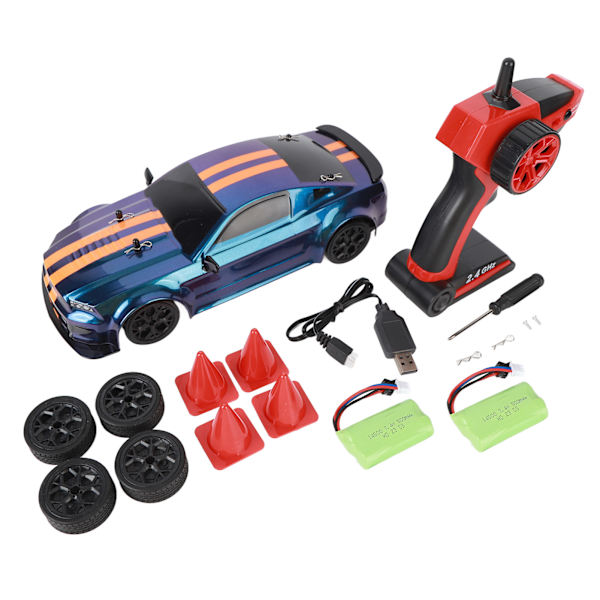 1/14 RC Drift Car Anti Interference 2.4G Fjärrkontroll 4WD RC Racing bilmodell med frontljus 2 set hjul Dubbla batterier