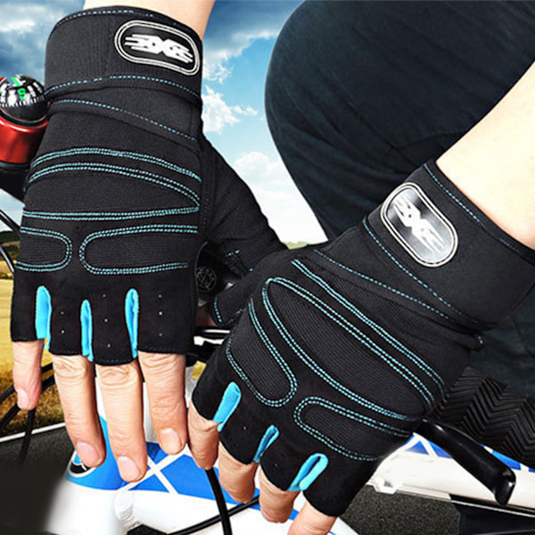 Halvfingersporthandskar Slitbeständiga halkfria nylon Ljusblå Korta Fingerhandskar för cykling L 19‑20cm / 7,5‑7,9in