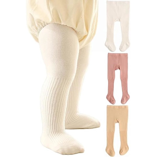 3 stk. Baby Leggings Kabelstrikkede Leggings Ensfarvede Fuld Fod Baby Pige Bomulds Leggings Egnet til Nyfødte Baby Piger XS
