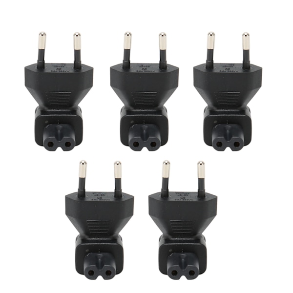 5 stk. EU-stik til IEC320 C7 strømadapter EU-stik han til IEC320 C7 hun strømstikadapter Albuekonnektor EU-stik 125‑250V