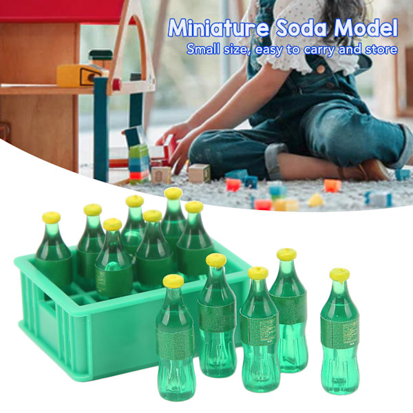 1:12 Mini sodavandsflaske Miniatur falske drikkeflasker med opbevaringskurv Simulering Drikke Ornament Model Hjem Køkken Indretning Legetøj Grøn