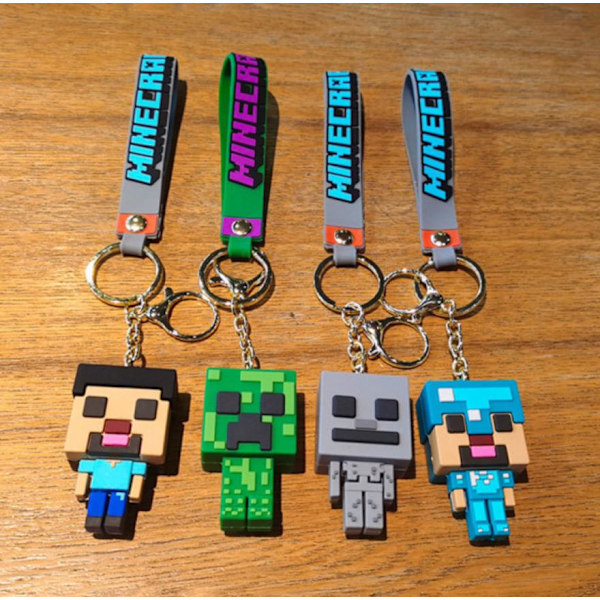 Minecraft PVC nøkkelringsett myk gummi figur bildekorasjon, ryggsekk og nøkkel byggekloss tilbehør blue