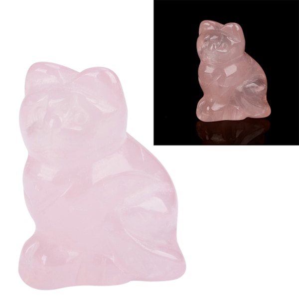 Rosa Krystall Healing Stone Smykke - Rose Quartz Kattunge Skulptur