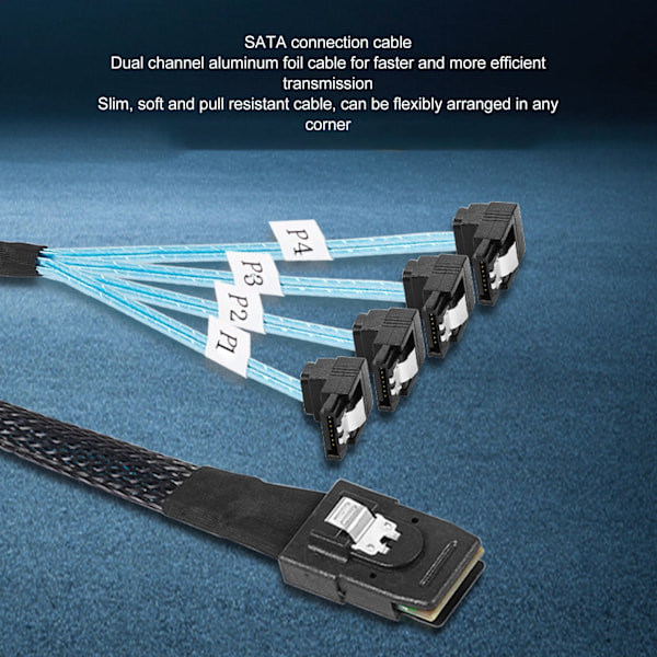 Mini SAS SFF til 4 SATA 7Pin Datakabel Mini SAS SFF 8087 til 4 SATA 7Pin Rettvinklet Kabel for Harddisk Datamaskin 0.97m