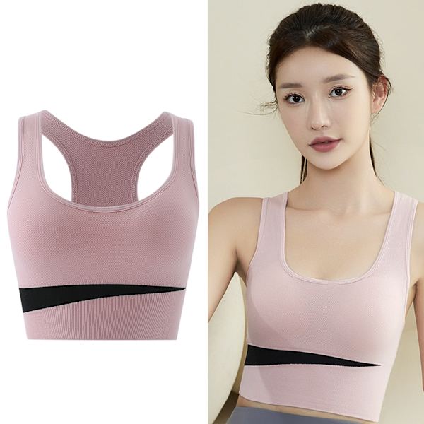 Sport-BH Nylon Andas Hudvänlig U-formad stålring Free Running Gym Atletisk BH för kvinnor Rosa M
